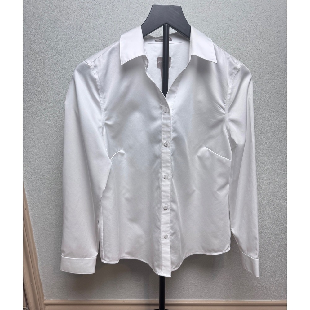 Chicos White Wrinkle Resistant 100% Cotton Button Down Shirt Size 0 Womens